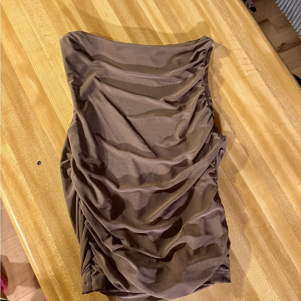 Pink Rose Brown Ruched Tank Top